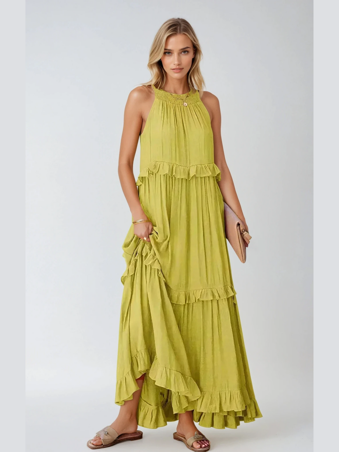 Celeste™ | Halter Ruffle Maxi Dress