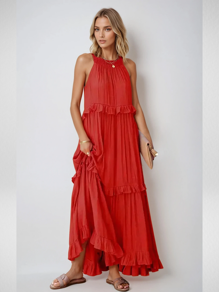 Celeste™ | Halter Ruffle Maxi Dress